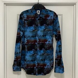 Men's Blue and Black Floral Casual Shirt